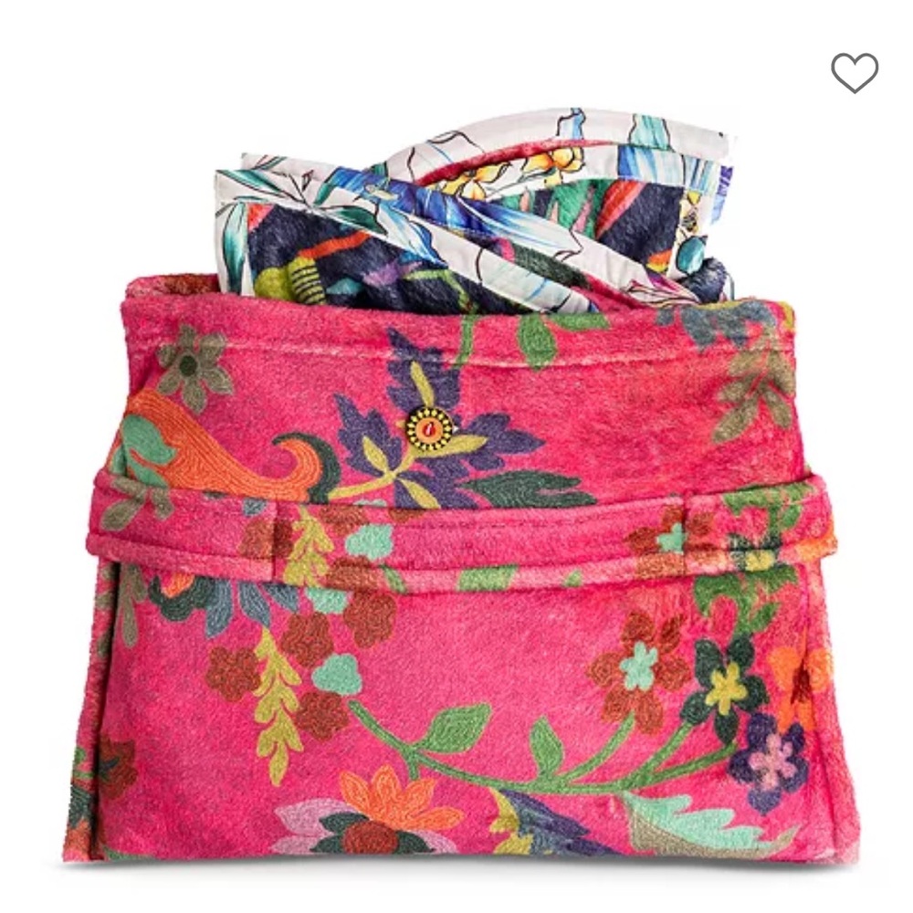 Johnny Was Verney Travel Blanket Floral Reversible Cozy Lounge Pink Navy Blue